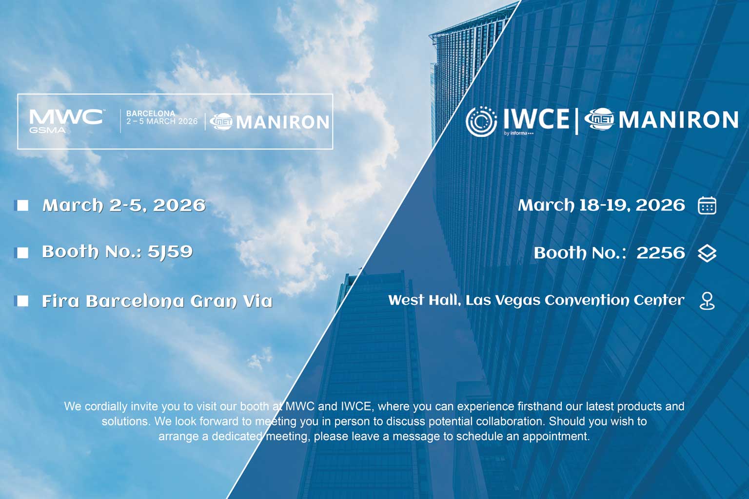 Maniron expondrá en el MWC Barcelona y en la IWCE 2026.